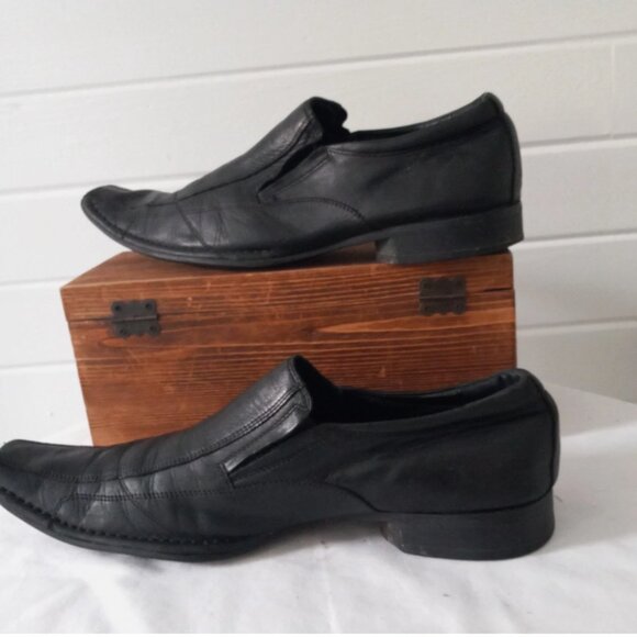 Aldo Men’s Black Leather Dress Shoes Sz 13 US 45 EU Slip On Formal Loafers - Picture 1 of 14